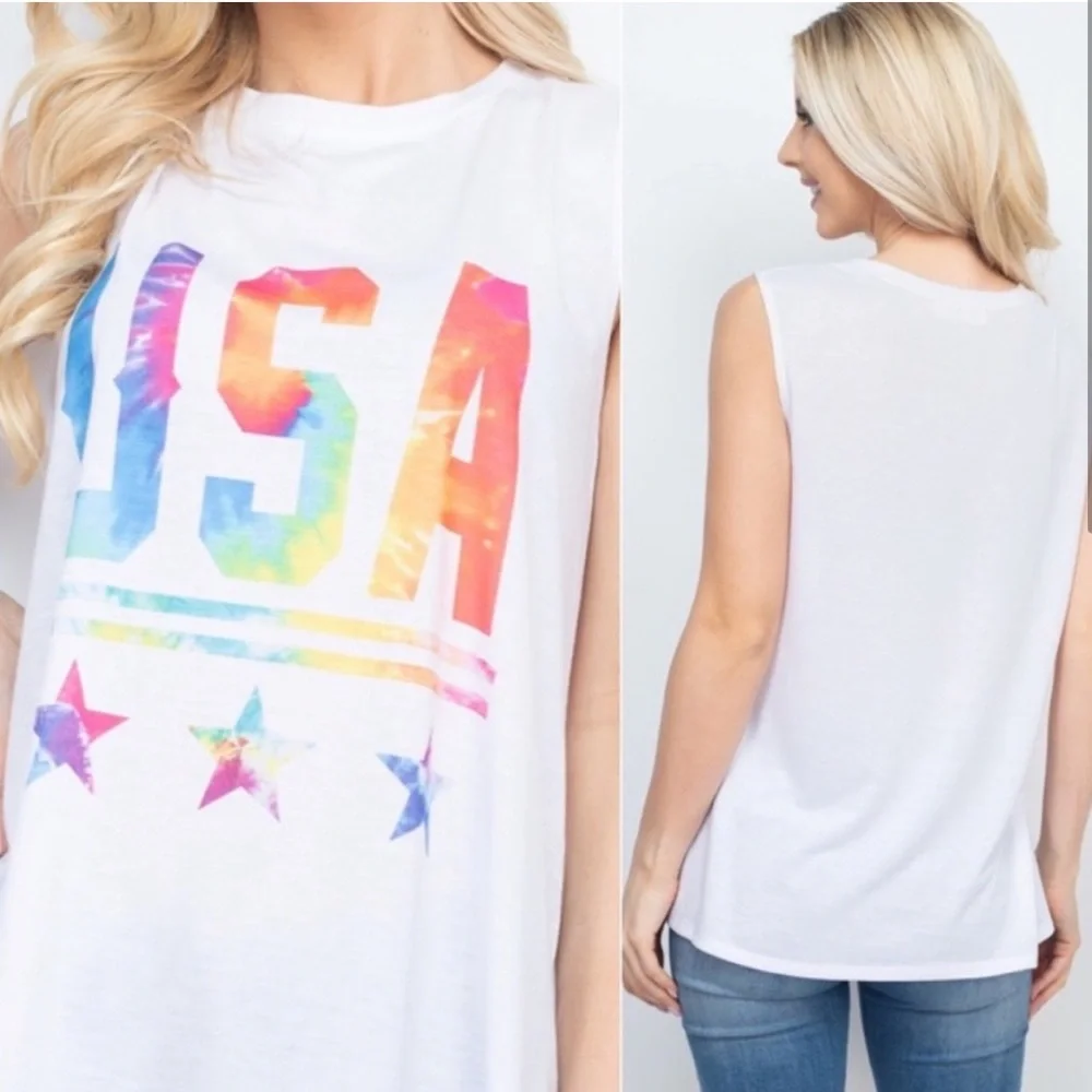USA VIBRANT TIE DYE LOGO STAR TANK - Picture 2 of 4